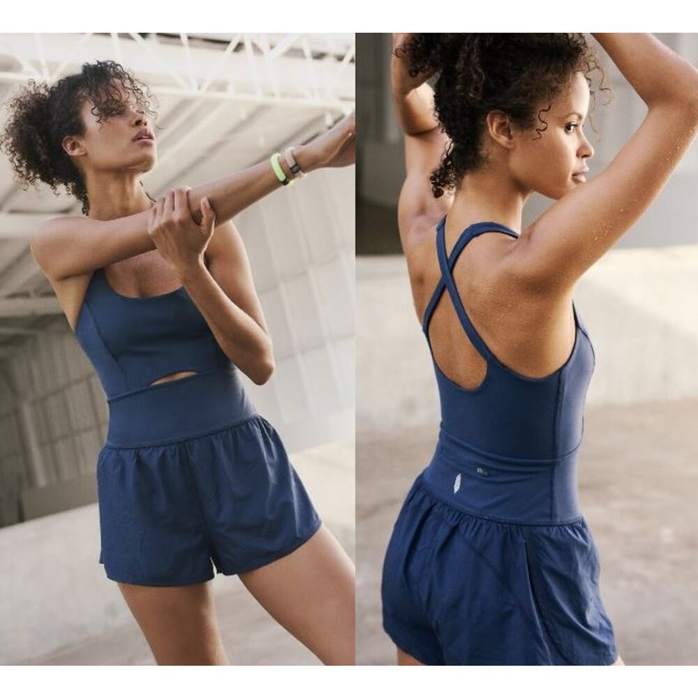 Free People Righteous Runsie Compressive Cutout Slim Fit Supernova Navy Size XS